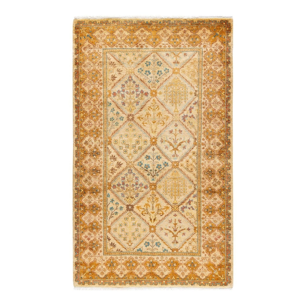 Overton Hand Knotted Wool Vintage Inspired Traditional Ottoman Ivory Area Rug - 3' 2" x 5' 3"