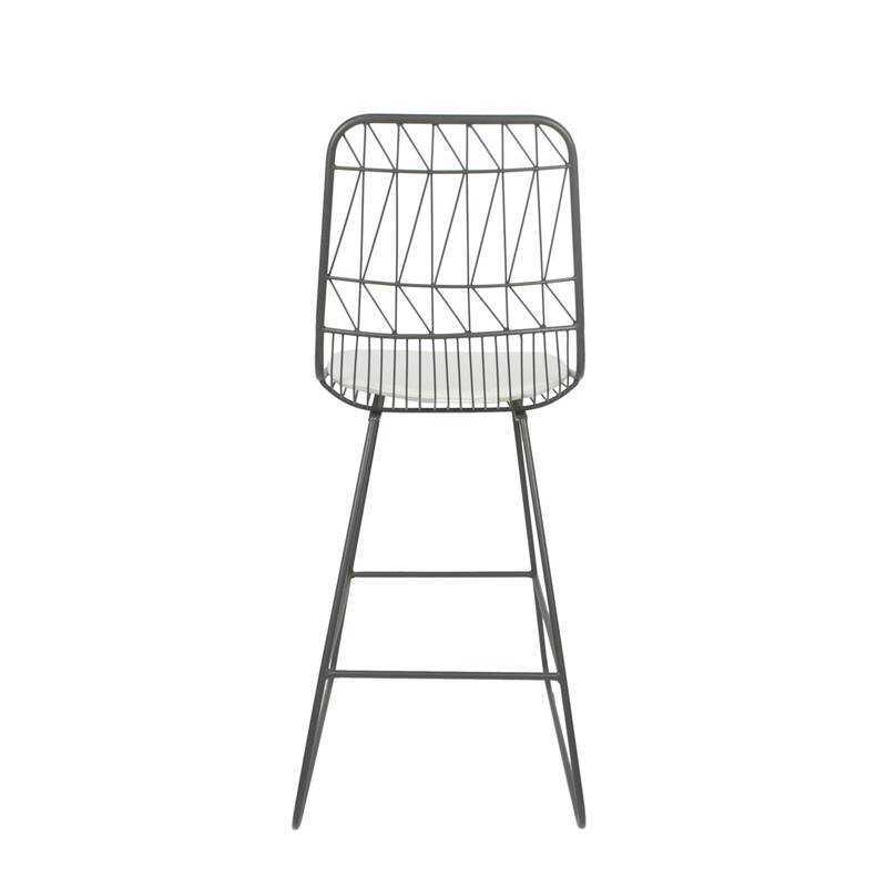 Roomfitters Modern Metal Wire Bar Stools with Cushions, Set of 2 Geometric Sled Base Counter Height Chairs, Grey+Ivory