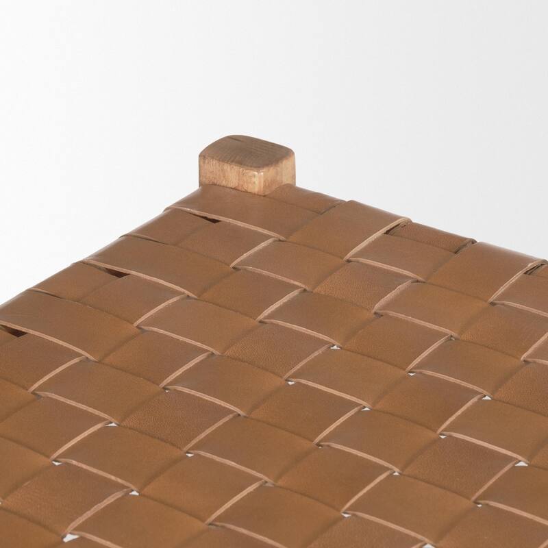 Shane Brown Wood w/ Woven Brown Leather Bench - 52.0L x 16.5W x 18.8H