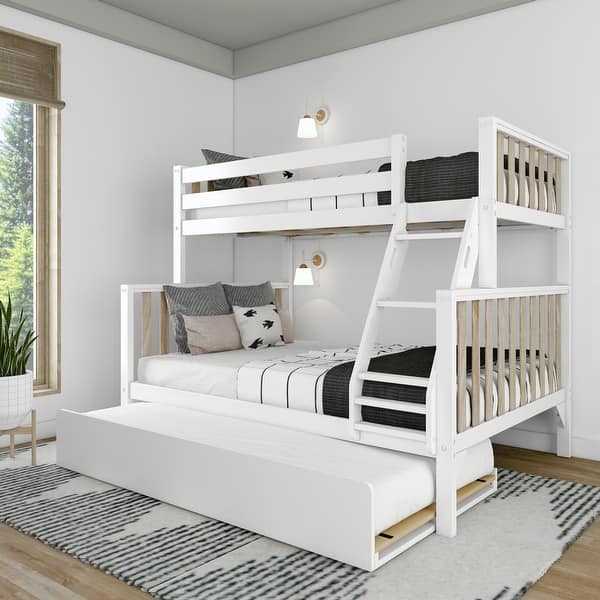 slide 2 of 6, Max and Lily Scandinavian Twin over Full Bunk Bed with Trundle White/Natural - Twin/Full