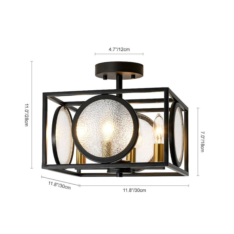 4-Light Textured Glass Candle Square Lantern Ceiling Light 11.8in