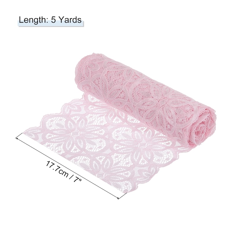 Lace Ribbon 7 Inch Lace Flower Trim for Craft Gift Wrappers Wedding - Pink - 5 Yard