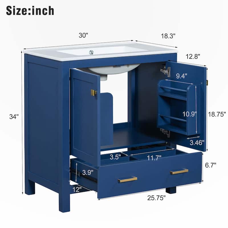 30 Inch Bathroom Vanity with Ceramic Sink
