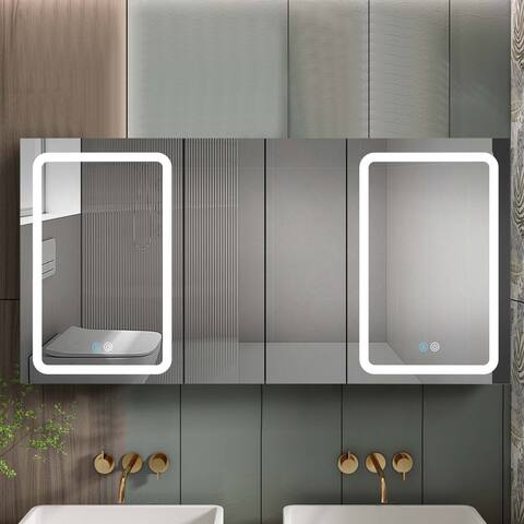 LED Bathroom Medicine Cabinet Double Door Lighted Medicine Cabinet - 60x30