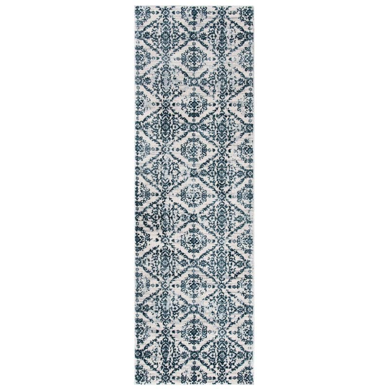 SAFAVIEH Isabella Candyce Traditional Rug - 2'2" x 7' Runner - Navy/Ivory