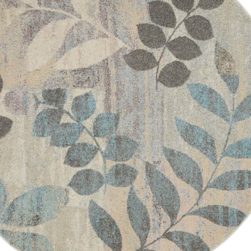 HomeRootsBotanical Leaves Cottage Round Area Rug - 48' X '48' X '0.5