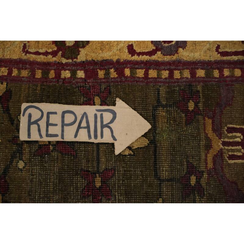 Hand Knotted Oriental 100% Wool Carpet Traditional Floral Green Agra Area Rug - 14' 10'' X 13' 1''