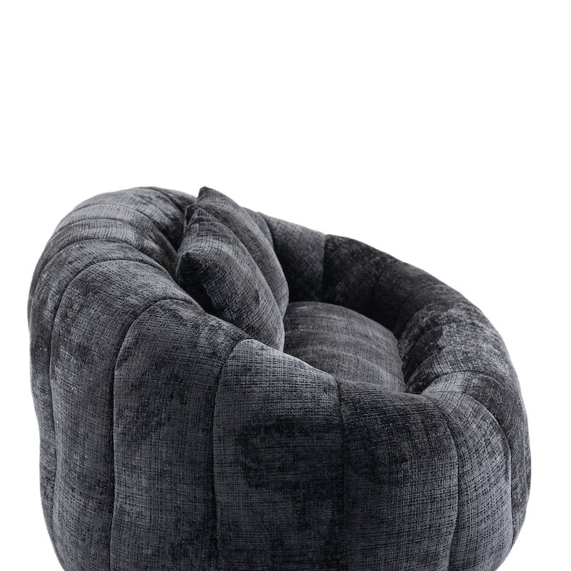 Black Modern 59.05" Chenille High Back Loveseat Upholstered Chaise Lounge Chair with Pillows
