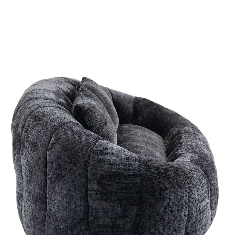 Chenille Giant Bean Bag Chair, High-Density Foam Lazy Sofa Chair, Round Bean Bag Sofa with 2 Pillows & Curved Armrests