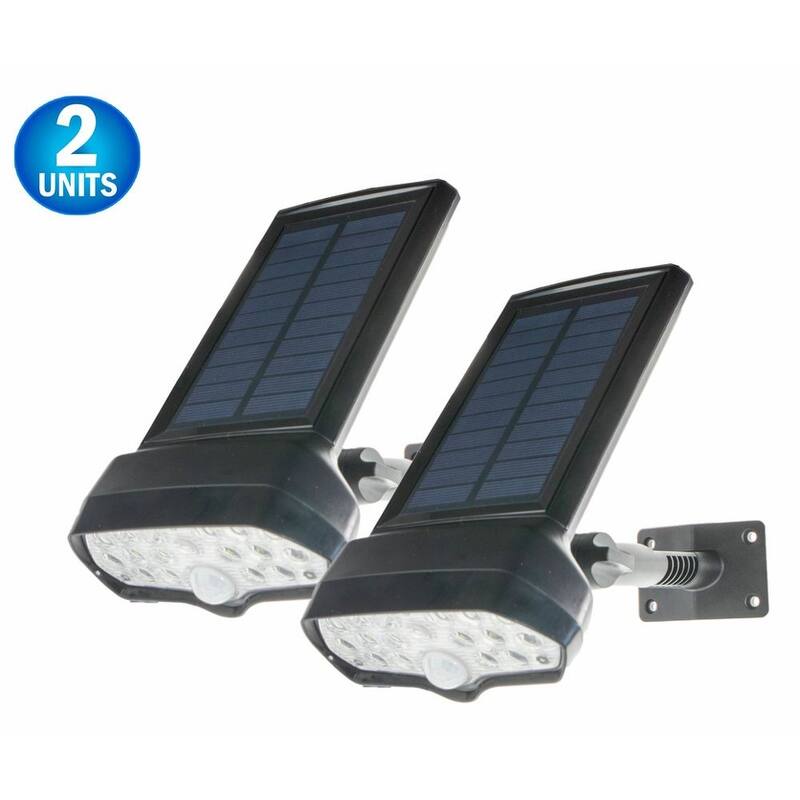Solar Powered Motion Security Sensing Floodlight - Always On - IP66 - 360°Rotatable 1400LM Warm Bright White 17 LED Floodlight - medium/Small - Black