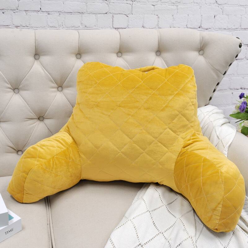 Velvet Do-It-Yourself Bedrest Reading Pillow Cover and Filling - 20" x 18" x 17" - Lemon Curry 1