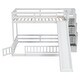 preview thumbnail 11 of 18, Twin Over Full Size Floor Bunk Bed with Slide and Safety Guardrails, Wooden Bunk Bedframe with Storage Staircase and Fence