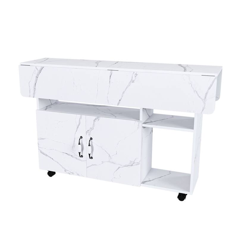 Multi-Functional Folding Table with Storage & Wheels - 47 Inch Compact Dining Desk for Small Spaces, Kitchen, Dorm, Office