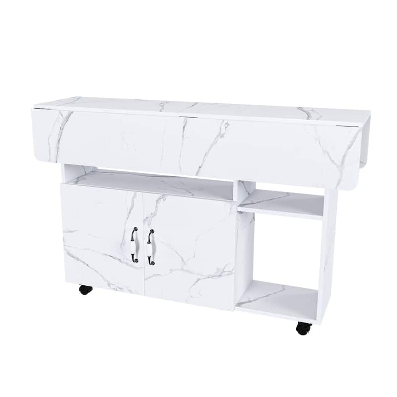 Multi-Functional Folding Table with Storage Shelves and Wheels, 47 Inch Foldable Dining Table for Small Spaces