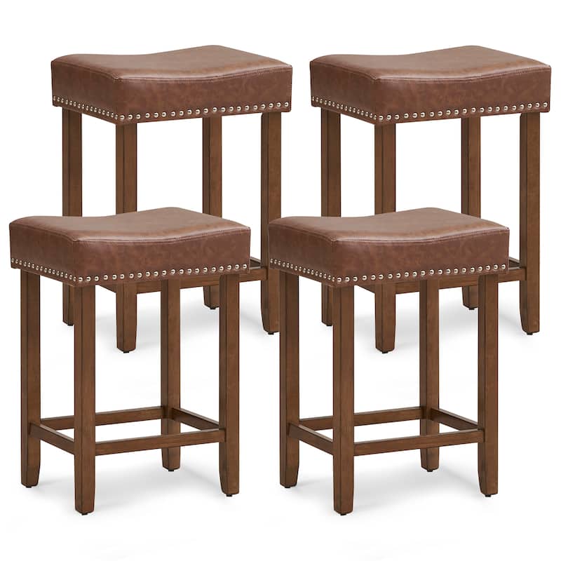 Gymax Bar Stool Set of 4 24-Inch Counter Height Saddle Stools w/ PU - Brown