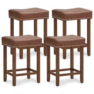 Gymax Bar Stool Set of 4 24-Inch Counter Height Saddle Stools w/ PU