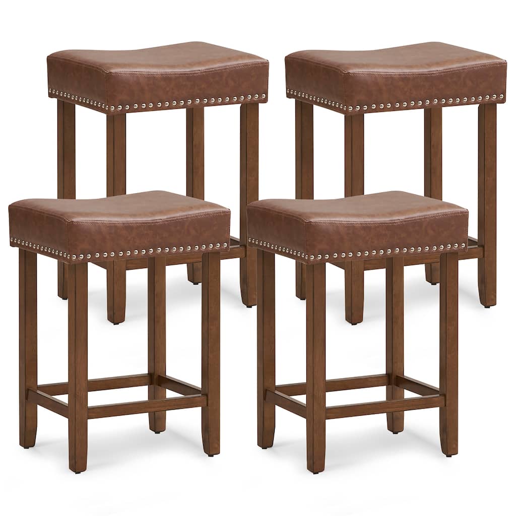 Gymax Bar Stool Set of 4 24-Inch Counter Height Saddle Stools w/ PU