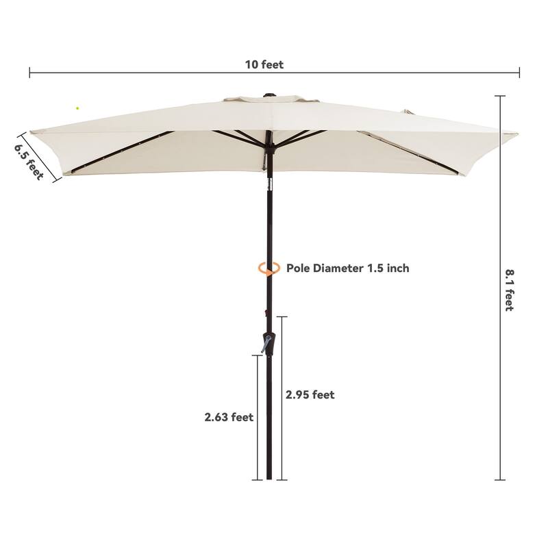 6.5*10ft Rectangular Patio Market Umbrella with LED Lights,Crank & Tilt
