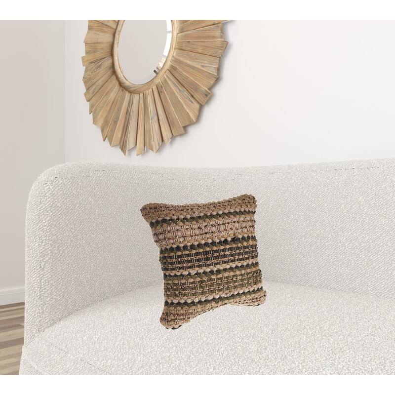 HomeRoots 18" X 18" Beige And Brown 100% Cotton Striped Zippered Pillow