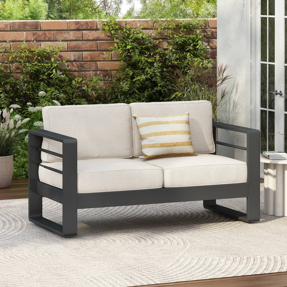 Maya Bay Aluminum Outdoor Loveseat with Cushions by Christopher Knight Home