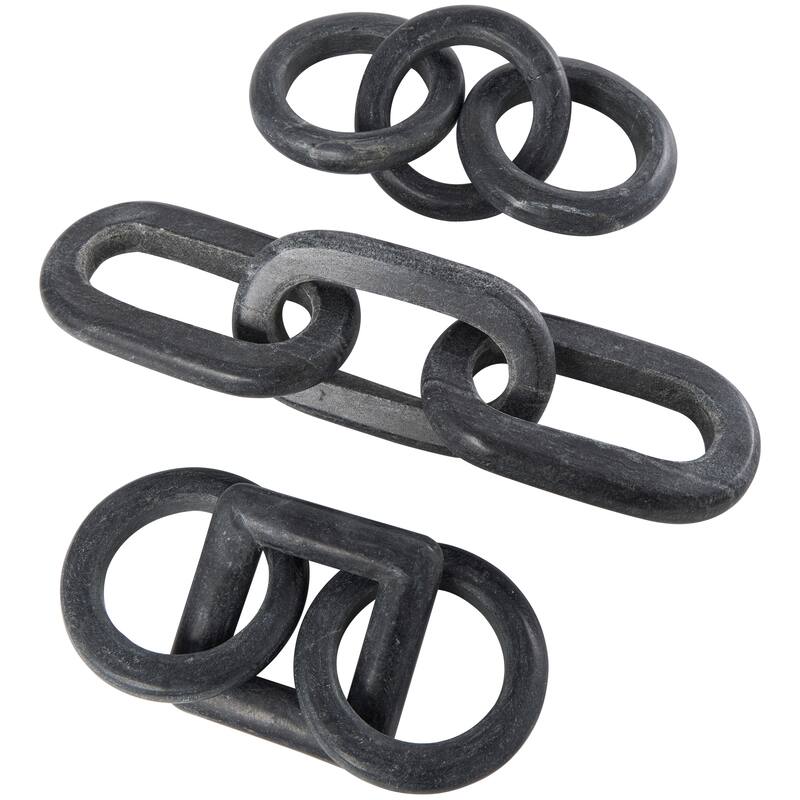 Marble Geometric 3 Link Chain Sculpture with Various Shapes (Set of 3) - Black, White, Gray