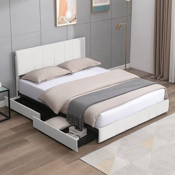 Mixoy Platform Upholstered Bed Frame with Storage Drawers and ...