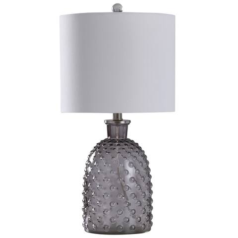 Smoke Glass - Blistered Glass Table Lamp - White Linen Shade
