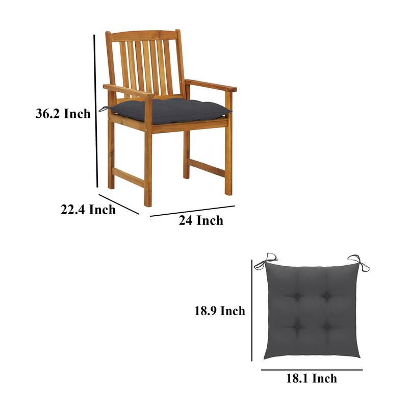 Blaire Outdoor Chair Set of 2, Charcoal Gray Fabric, Brown Acacia Wood