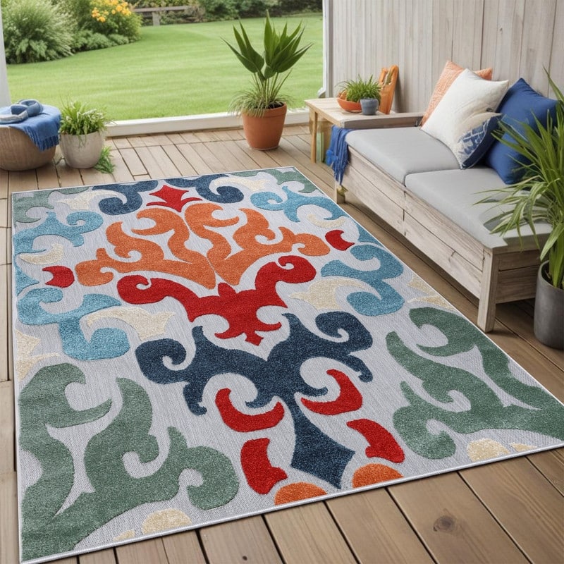 Superior Aldaine Vintage Damask Indoor Outdoor Area Rug - 5' 6" x 8' - Multicolor