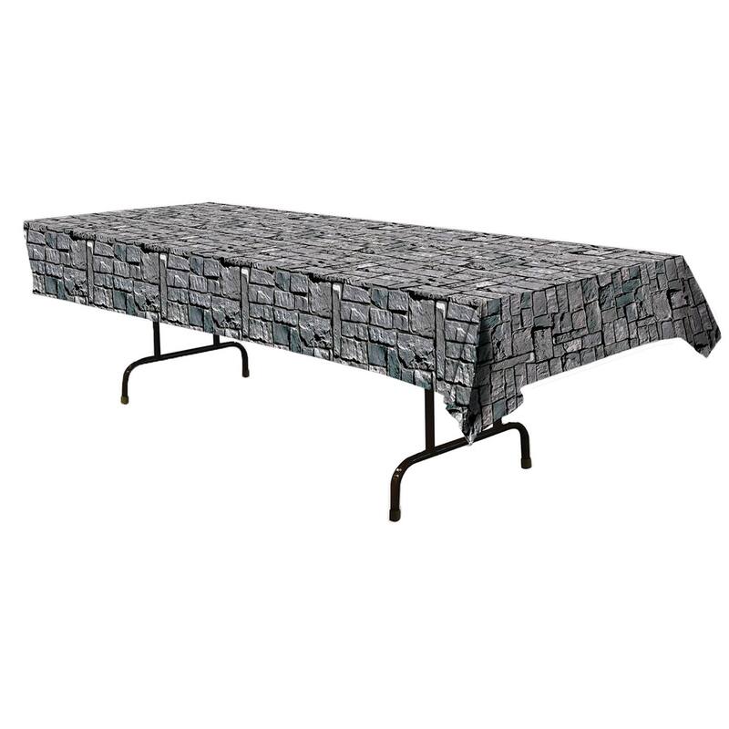 Gray Rectangle Stone Wall Halloween Table Cover 4.5' x 9'