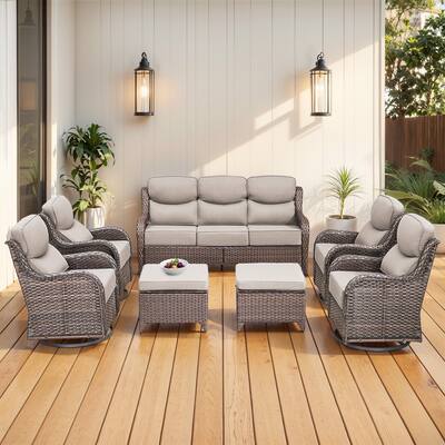 Gymojoy 7-Piece Patio Furniture Set with Swivel Glider Chairs, 6-Inch Ultra-Plush Cushions & Water-Resistant Olefin Fabric