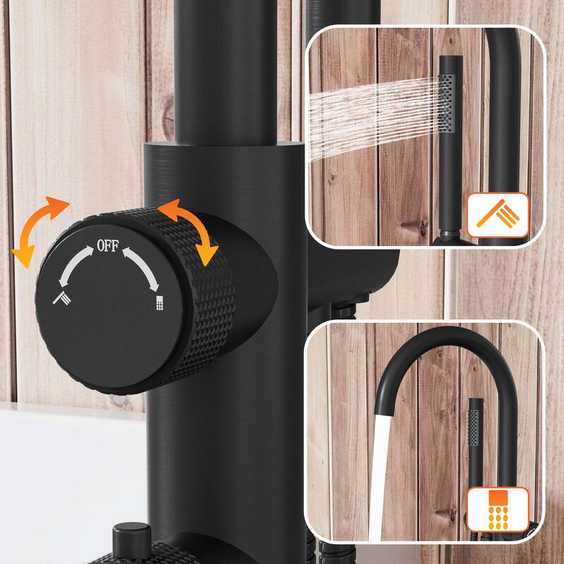 Modland Luxury Floor-Mounted Thermostatic Bathtub Faucet Freestanding with Hand Shower