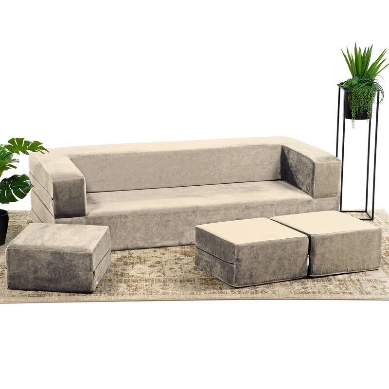 Porch & Den California King Convertible Sleeper Sofa and Ottomans