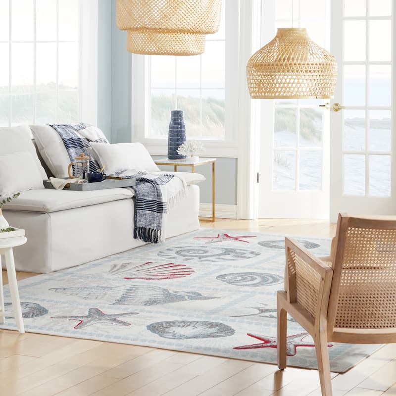 Home Dynamix Marine Sea Shells Coastal Starfish Indoor/Outdoor Area Rug