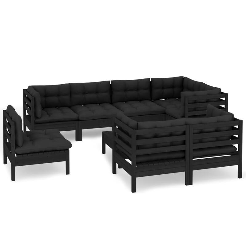 vidaXL Solid Pinewood Patio Lounge Set 9 Piece with Cushions Multi Colors