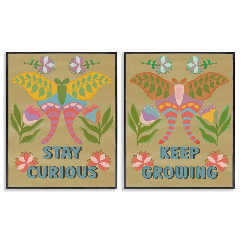 Stupell Stay Curious & Keep Growing Framed Giclee Art Design By Julia Fox (Set of 2)