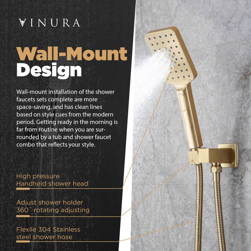 Shower Faucets Sets - Golden Rain Shower Head with Handheld Spray - Medium