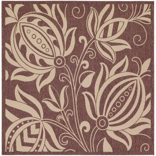 SAFAVIEH Courtyard Leatrice Indoor/ Outdoor Patio Backyard Rug - 6'7" x 6'7" Square - Chocolate/Natural