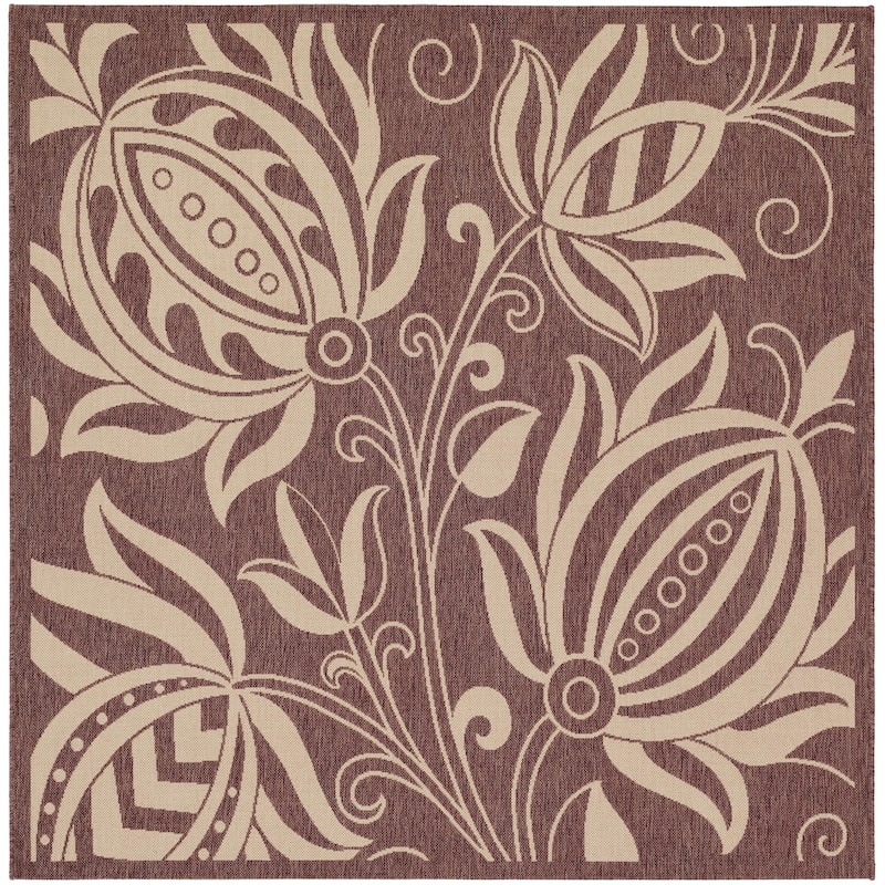 SAFAVIEH Courtyard Leatrice Indoor/ Outdoor Patio Backyard Rug - 7'10" x 7'10" Square - Chocolate/Natural