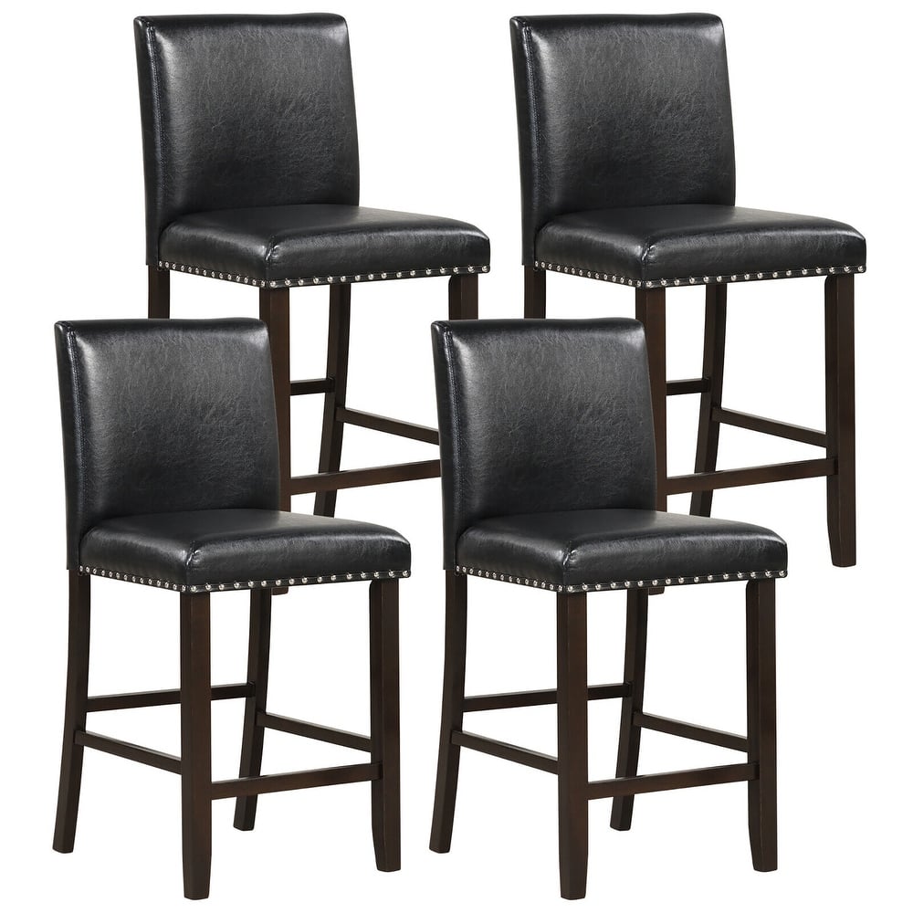 Gymax Set of 4 Bar Stools PVC Leather Counter Height Chairs for
