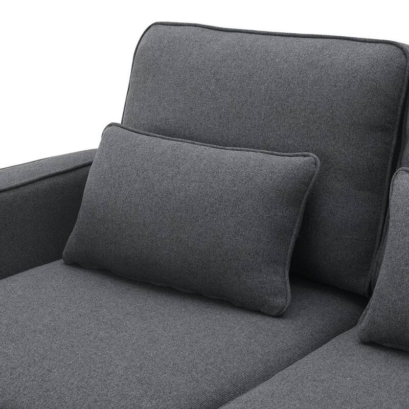 104" 4-Seater Modern Linen Fabric Sofa with Armrest Pockets and 4 Pillows