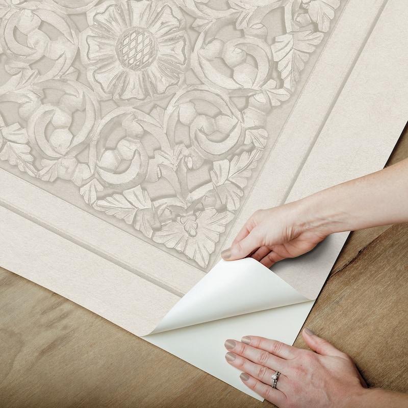 Carved Floral Cream Peel and Stick Wallpaper