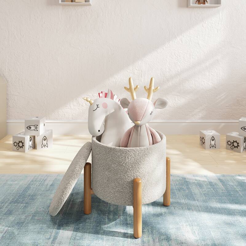 Storage Ottoman - Multipurpose Round Footrest or Storage Organizer with Removable Top by Lavish Home (Gray)