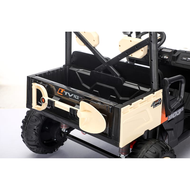 Kids Ride On Dump Truck Off-Road Toy Car with Bluetooth Music, Beige Ride On Truck Ride On Vehicle with LED Lights