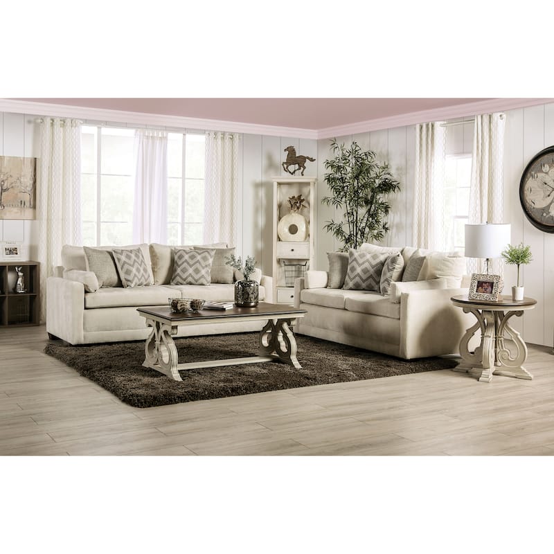 Breward Transitional Beige Chenille Padded 2-Piece Sofa Set by Furniture of America