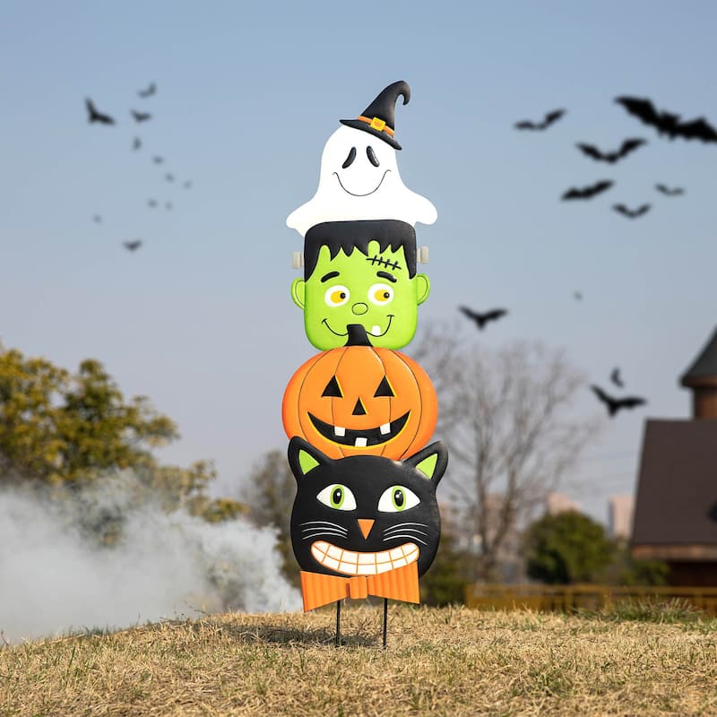 Glitzhome 42.5"H Halloween Metal Stacked Yard Stake Hanging Decor - Black