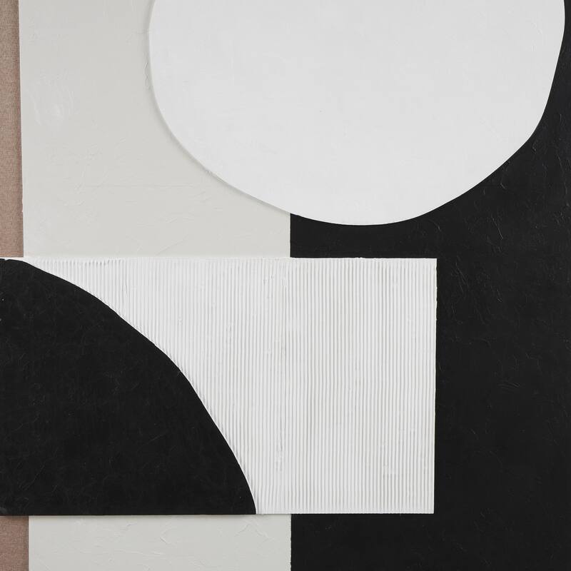 Wood Geometric Textured Living Room Wall Decor with Black and White Shapes and Fabric Backing - Brown - Roche River Decor