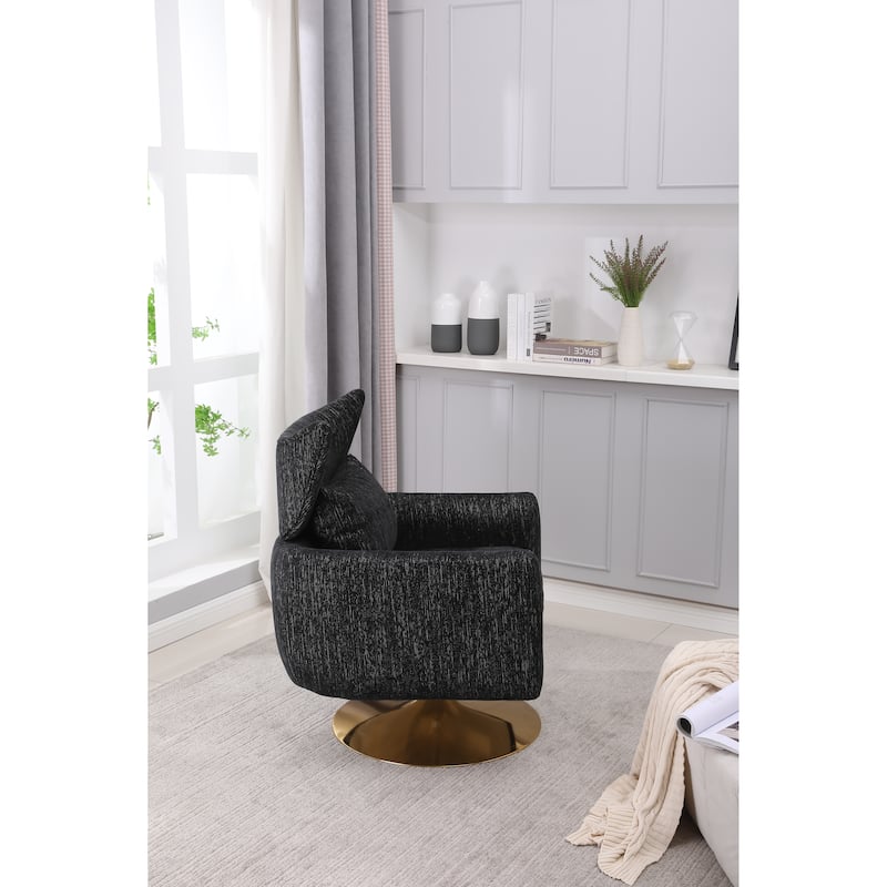 Black 29.9" Swivel Accent Chair with Pillow