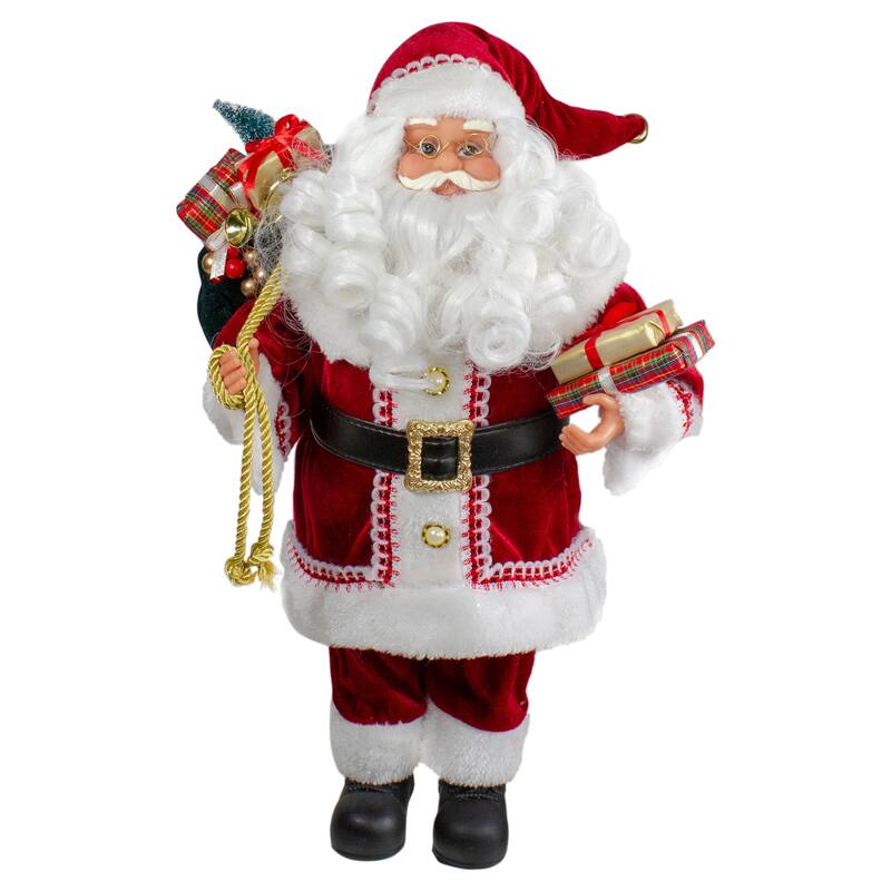 18-Inch Standing Curly Beard Santa Christmas Figure with Presents