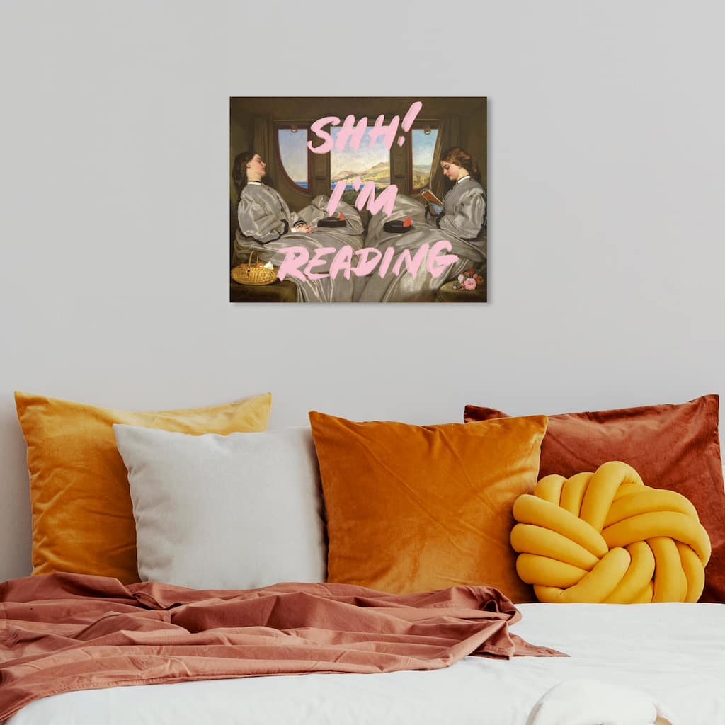 Wynwood Studio Canvas Entertainment and Hobbies Im Reading Pink and Pastel Pink Traditional Wall Art Canvas Print